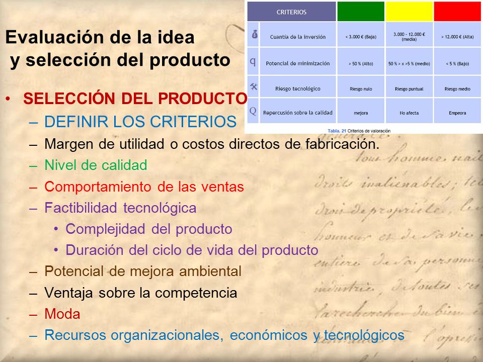 Evaluación de la idea y selección del producto