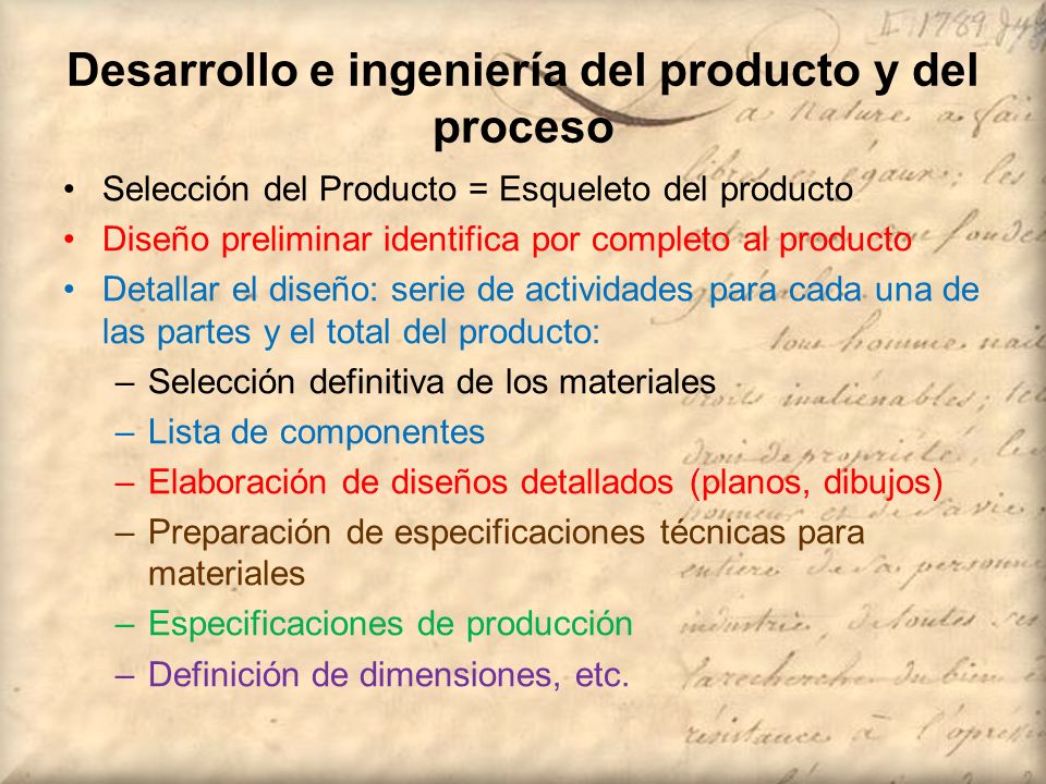 Desarrollo e ingeniería del producto y del proceso