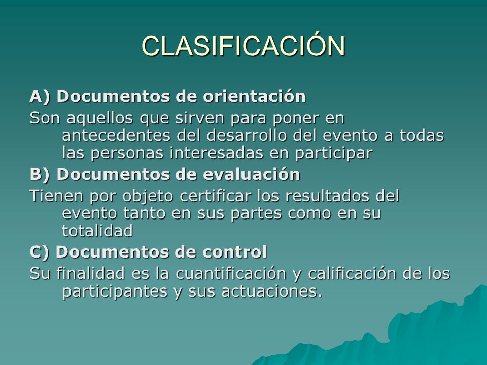 CLASIFICACIÓN A) Documentos de orientación
