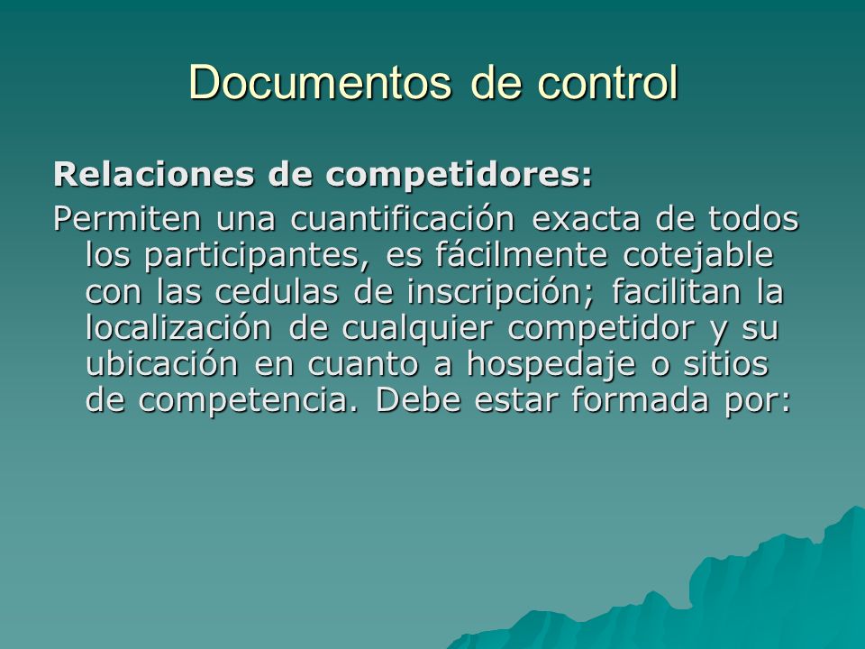 Documentos de control Relaciones de competidores: