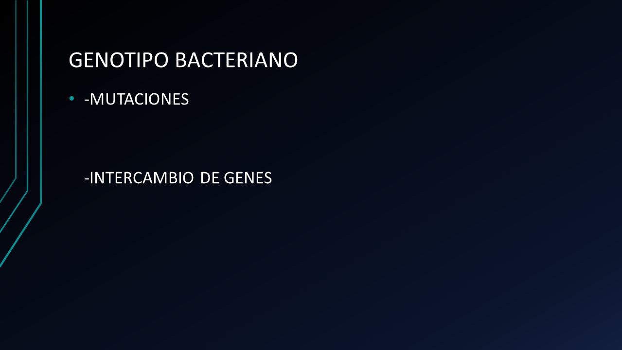 GENOTIPO BACTERIANO -MUTACIONES -INTERCAMBIO DE GENES
