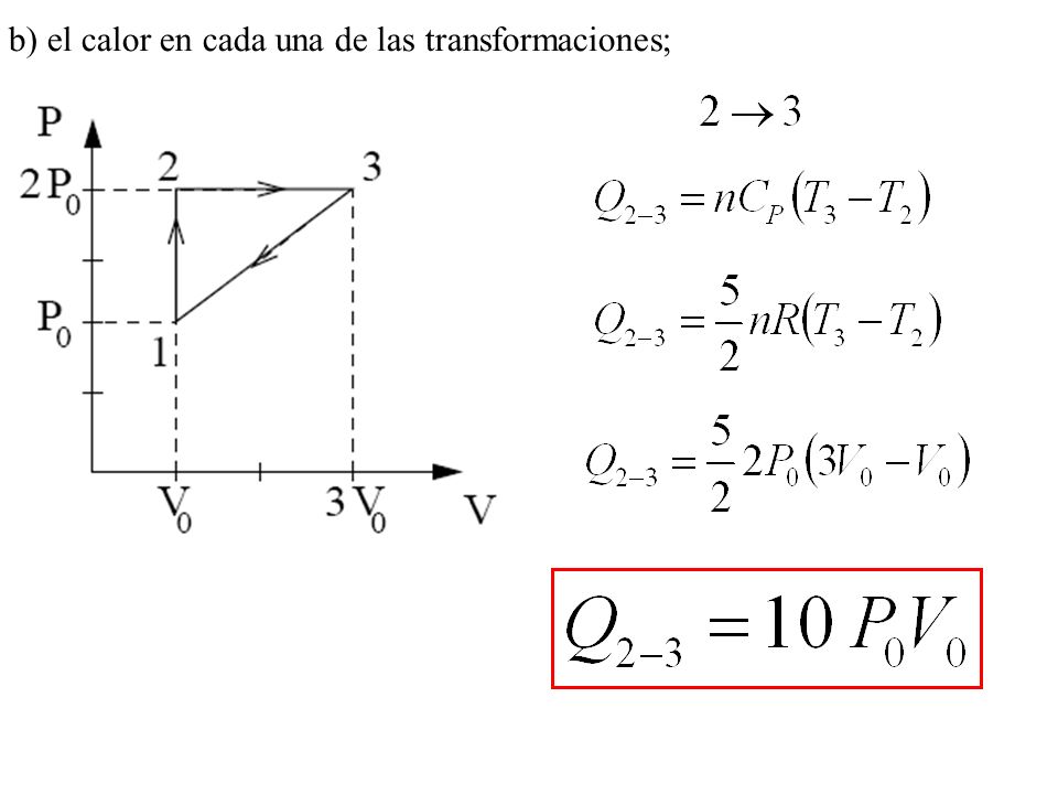 b) el calor en cada una de las transformaciones;