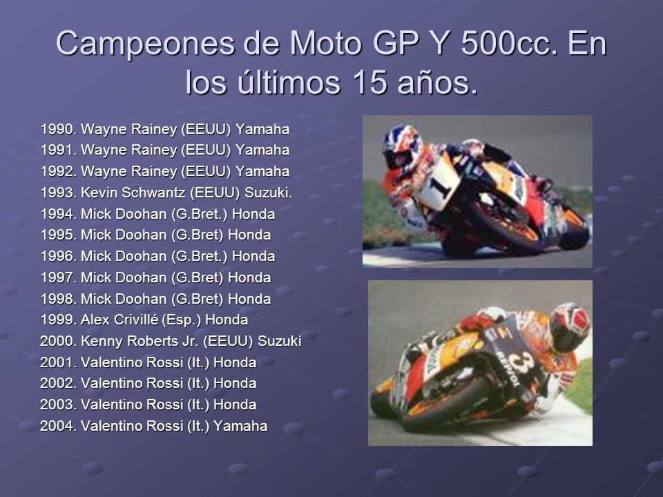 Campeones de Moto GP Y 500cc. En los últimos 15 años.