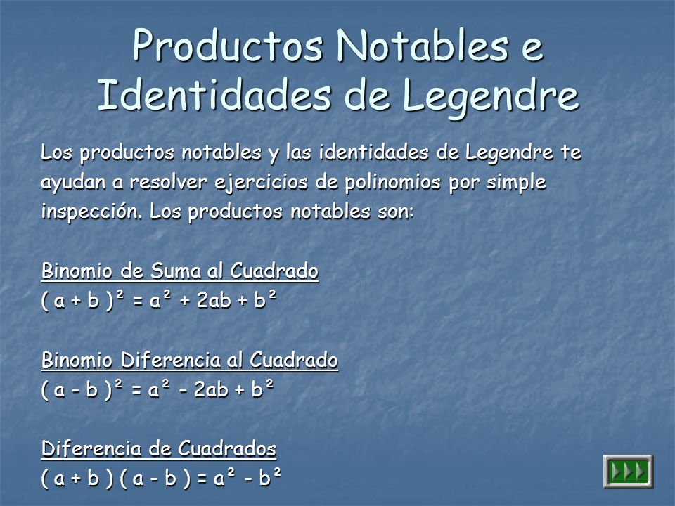 Productos Notables e Identidades de Legendre