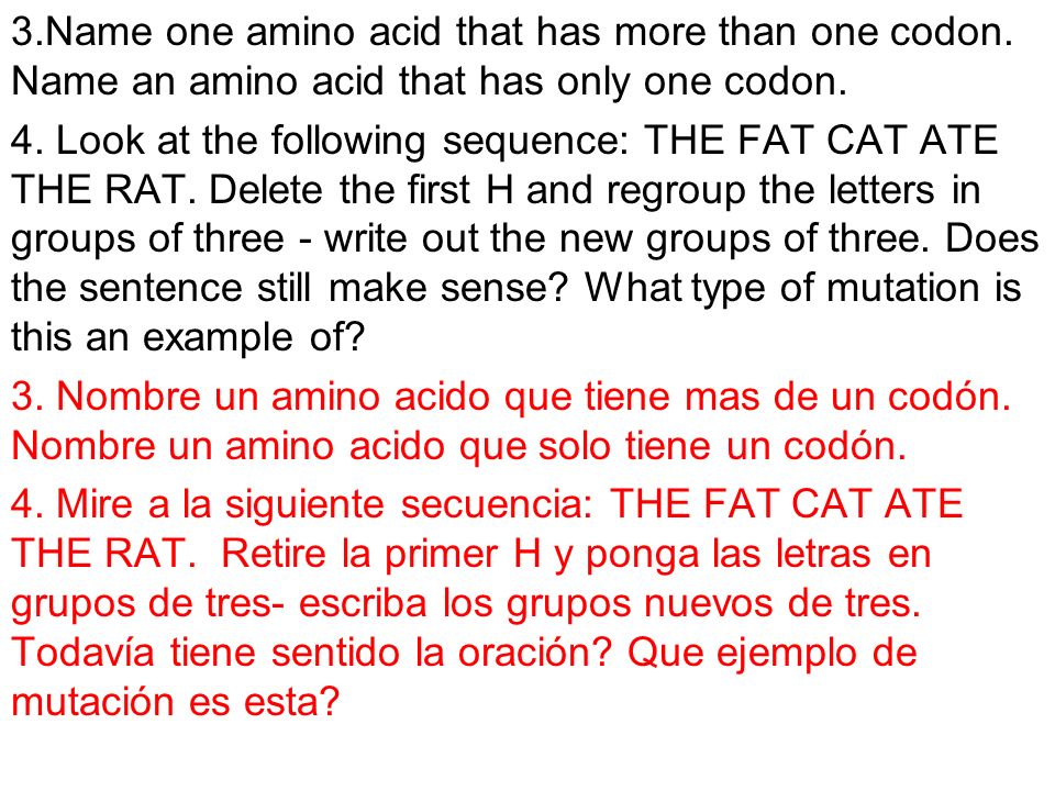 3. Name one amino acid that has more than one codon