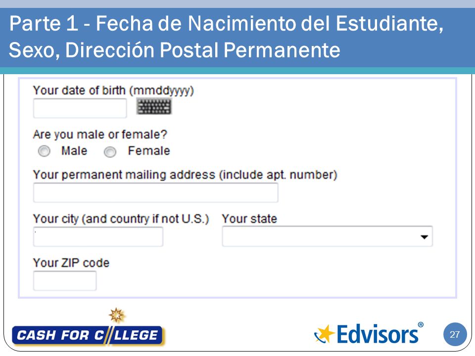 Parte 1 - Fecha de Nacimiento del Estudiante, Sexo, Dirección Postal Permanente