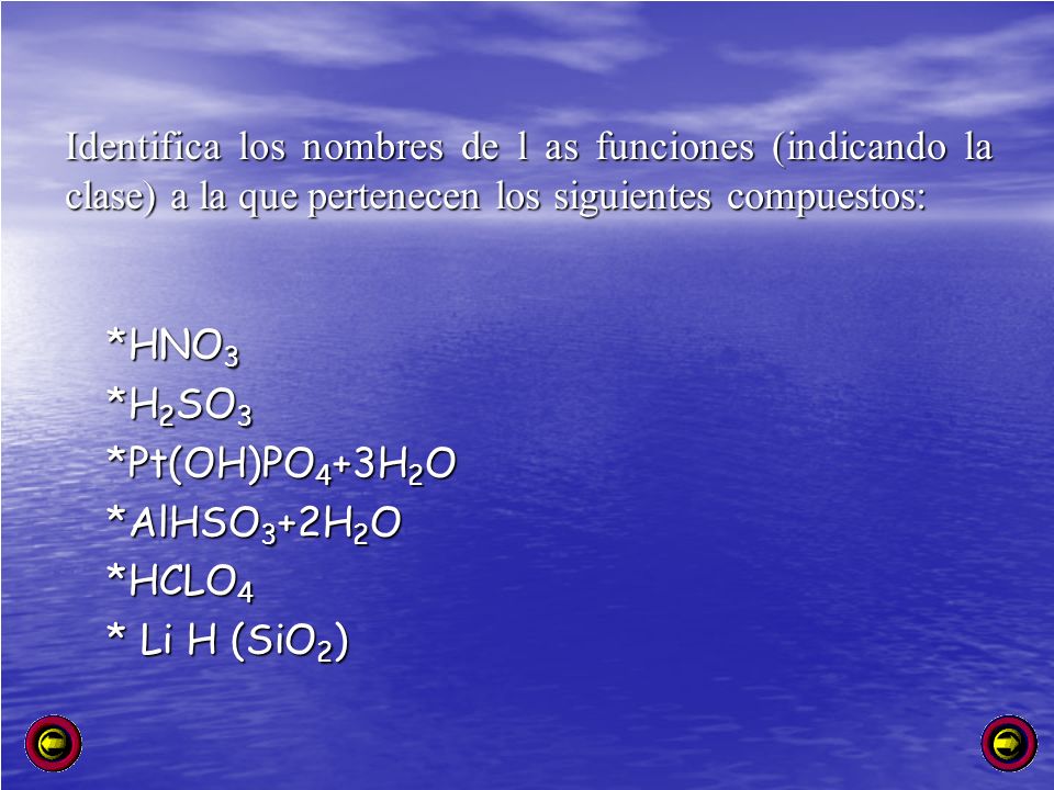 Identifica los nombres de l as funciones (indicando la clase) a la que pertenecen los siguientes compuestos: