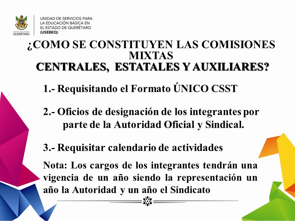 ¿COMO SE CONSTITUYEN LAS COMISIONES MIXTAS CENTRALES, ESTATALES Y AUXILIARES