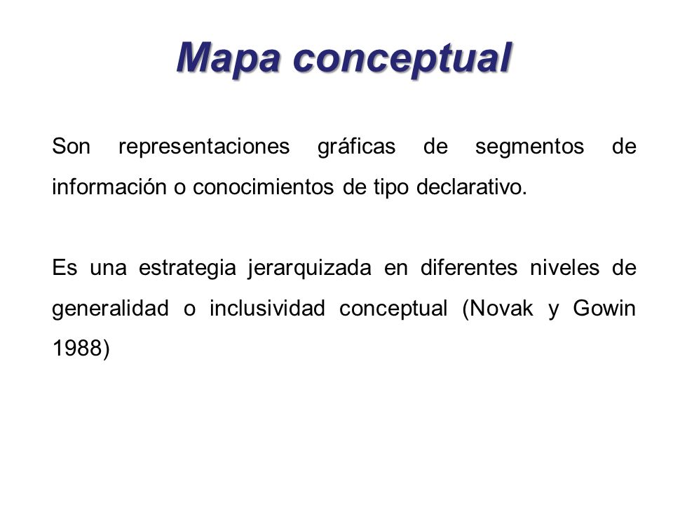 Mapa conceptual Son representaciones gráficas de segmentos de información o conocimientos de tipo declarativo.