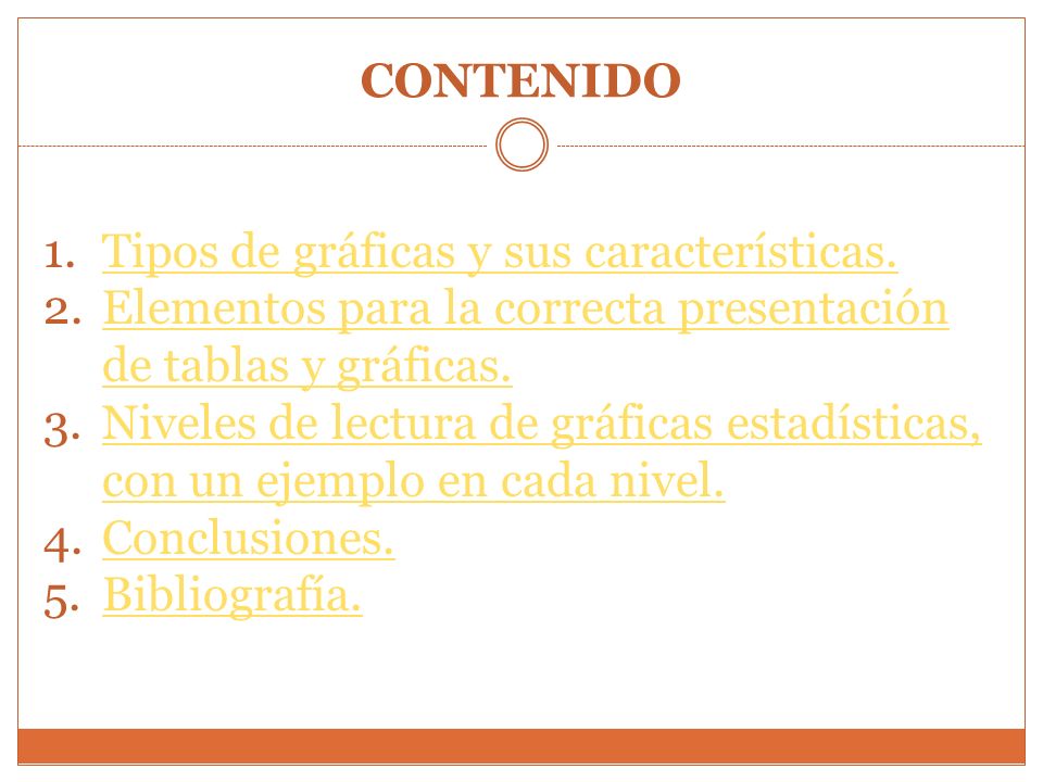 CONTENIDO Tipos de gráficas y sus características. Elementos para la correcta presentación de tablas y gráficas.