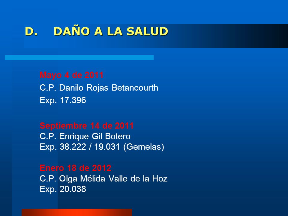 D. DAÑO A LA SALUD C.P. Danilo Rojas Betancourth Exp
