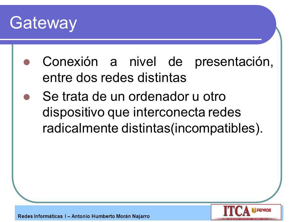 Gateway Conexión a nivel de presentación, entre dos redes distintas