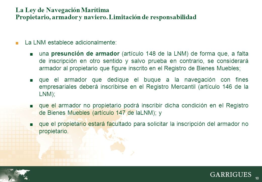 La Ley de Navegación Marítima Propietario, armador y naviero