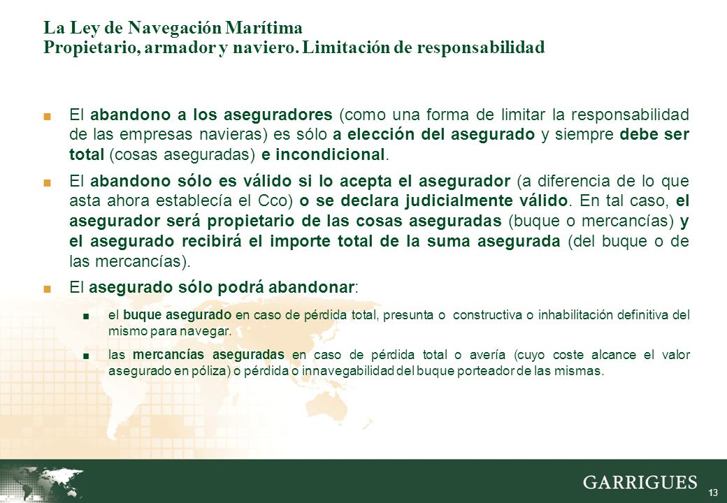 La Ley de Navegación Marítima Propietario, armador y naviero