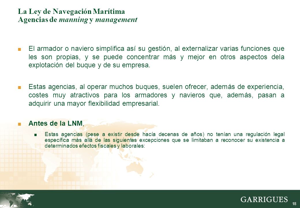 La Ley de Navegación Marítima Agencias de manning y management