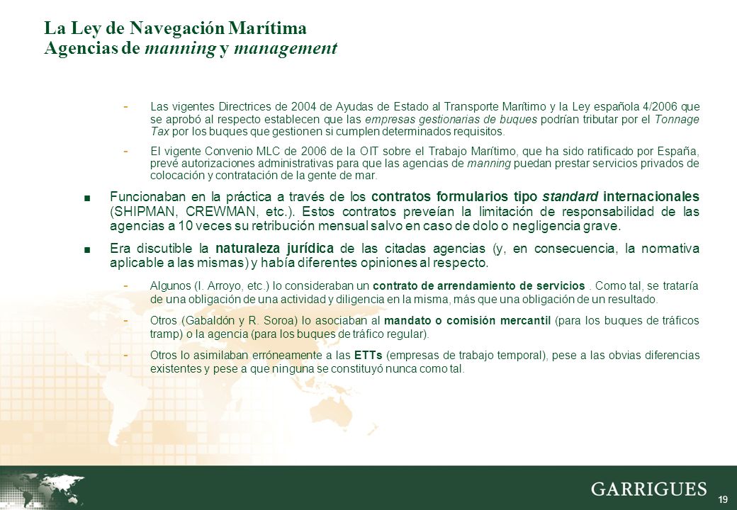 La Ley de Navegación Marítima Agencias de manning y management