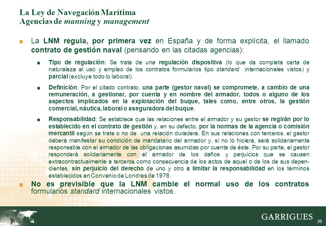 La Ley de Navegación Marítima Agencias de manning y management