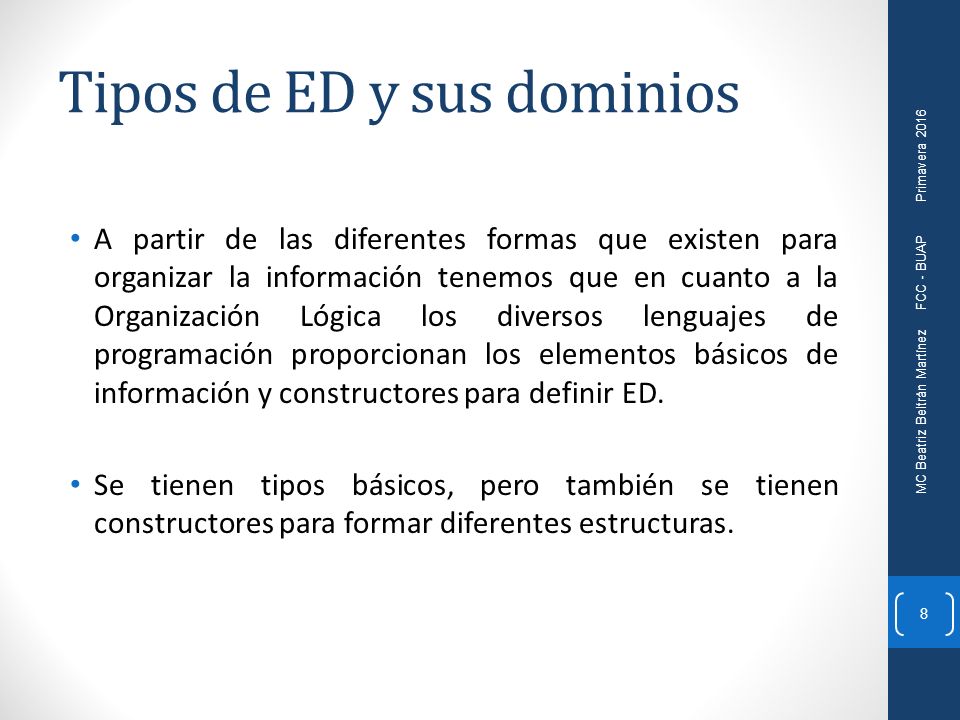 Tipos de ED y sus dominios
