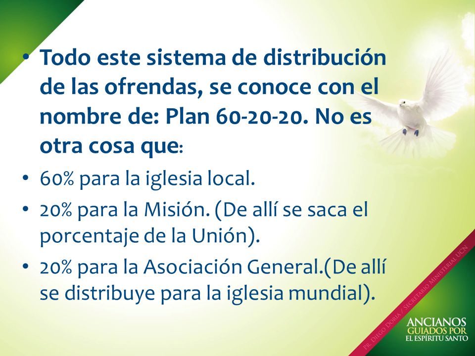 Todo este sistema de distribución de las ofrendas, se conoce con el nombre de: Plan No es otra cosa que: