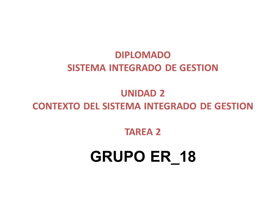 DIPLOMADO SISTEMA INTEGRADO DE GESTION UNIDAD 2 CONTEXTO DEL SISTEMA INTEGRADO DE GESTION TAREA 2 GRUPO ER_18