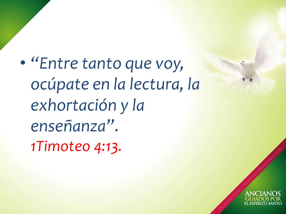 Entre tanto que voy, ocúpate en la lectura, la exhortación y la enseñanza . 1Timoteo 4:13.