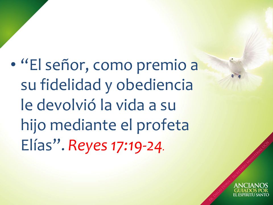 El señor, como premio a su fidelidad y obediencia le devolvió la vida a su hijo mediante el profeta Elías .