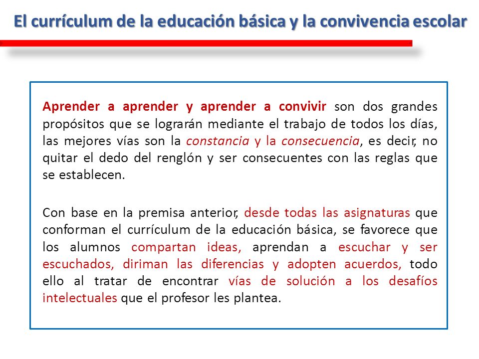 El currículum de la educación básica y la convivencia escolar