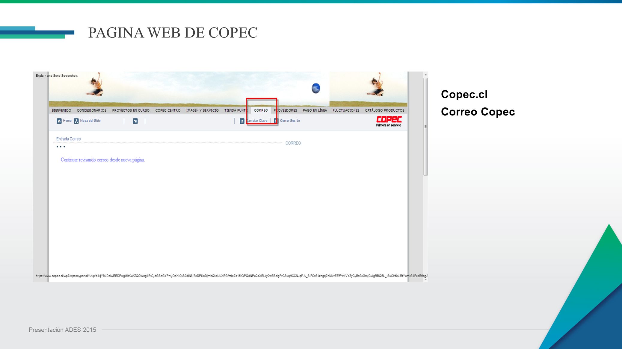 PAGINA WEB DE COPEC Copec.cl Correo Copec Presentación ADES 2015
