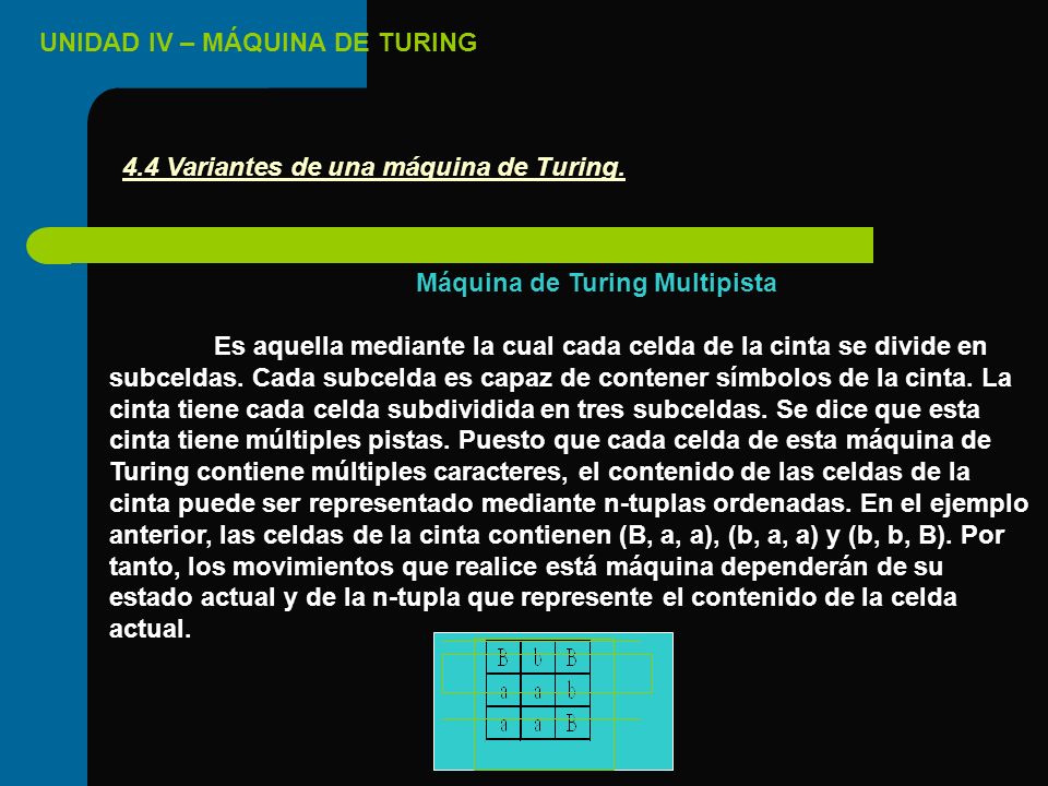 4.4 Variantes de una máquina de Turing. Máquina de Turing Multipista