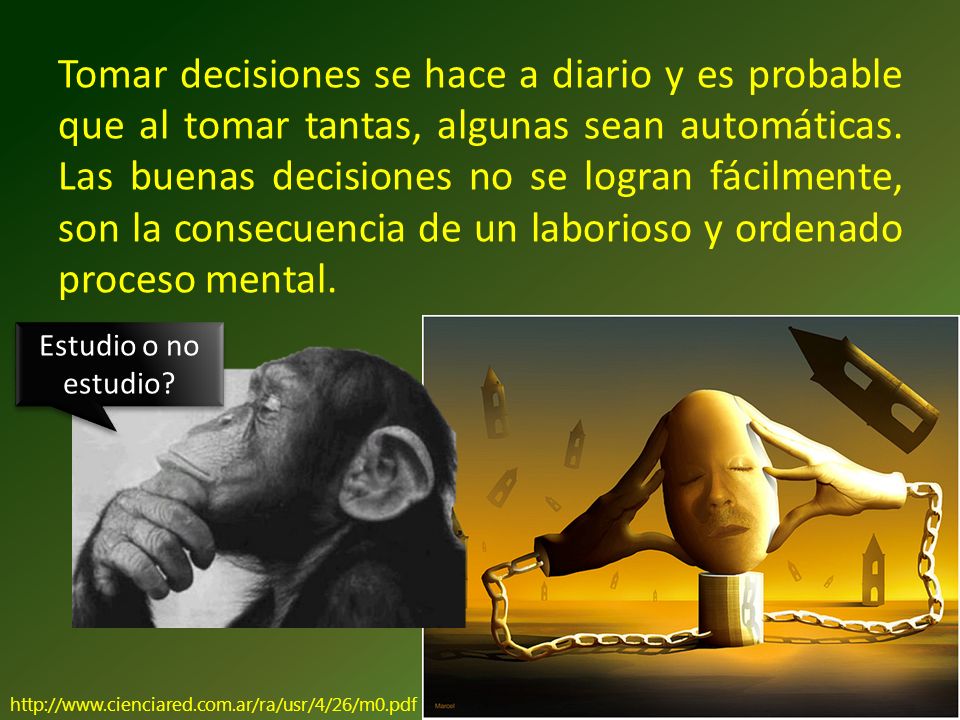Tomar decisiones se hace a diario y es probable que al tomar tantas, algunas sean automáticas. Las buenas decisiones no se logran fácilmente, son la consecuencia de un laborioso y ordenado proceso mental.