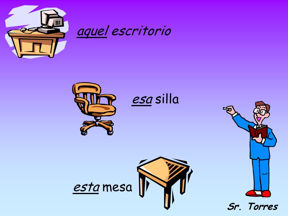 aquel escritorio esa silla Sr. Torres esta mesa