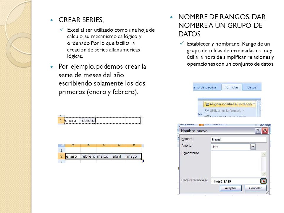 NOMBRE DE RANGOS. DAR NOMBRE A UN GRUPO DE DATOS CREAR SERIES,