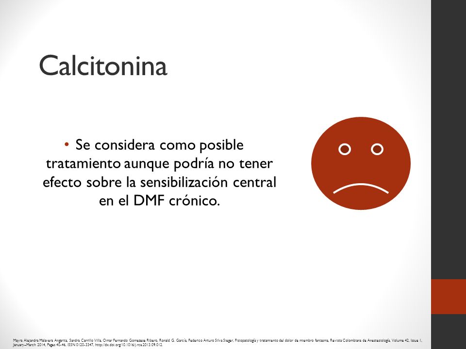 Calcitonina Se considera como posible tratamiento aunque podría no tener efecto sobre la sensibilización central en el DMF crónico.