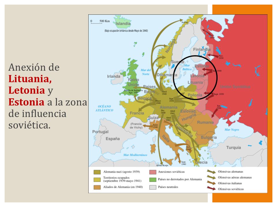Anexión de Lituania, Letonia y Estonia a la zona de influencia soviética.