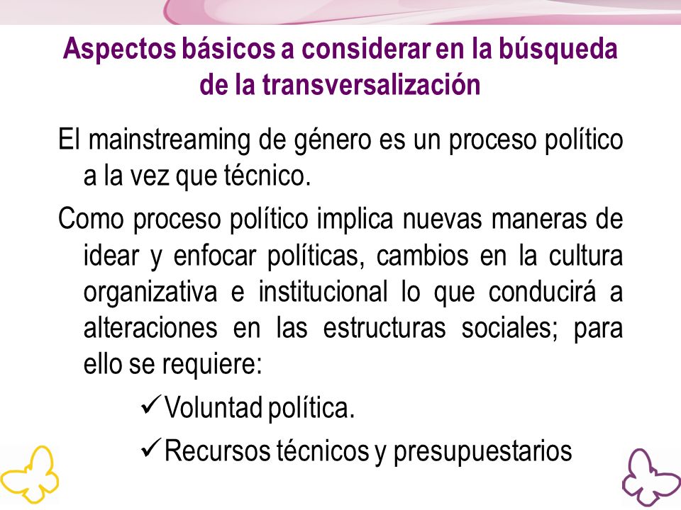 Aspectos básicos a considerar en la búsqueda de la transversalización