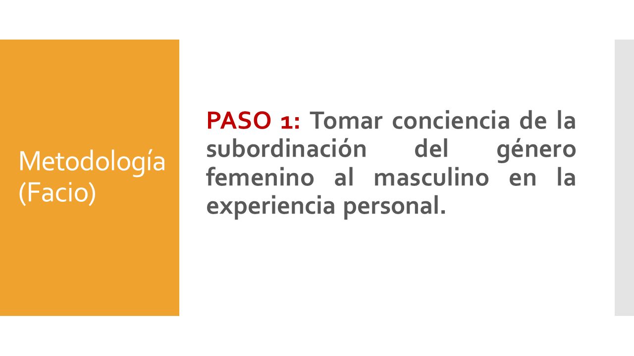 PASO 1: Tomar conciencia de la subordinación del género femenino al masculino en la experiencia personal.