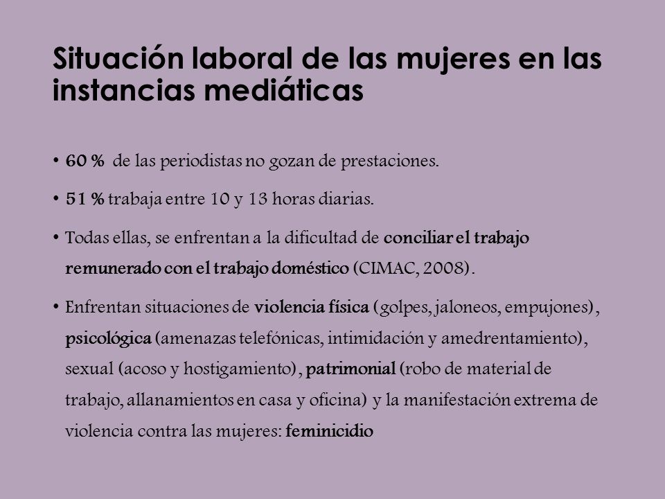 Situación laboral de las mujeres en las instancias mediáticas