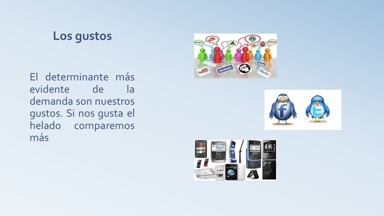 Los gustos El determinante más evidente de la demanda son nuestros gustos.