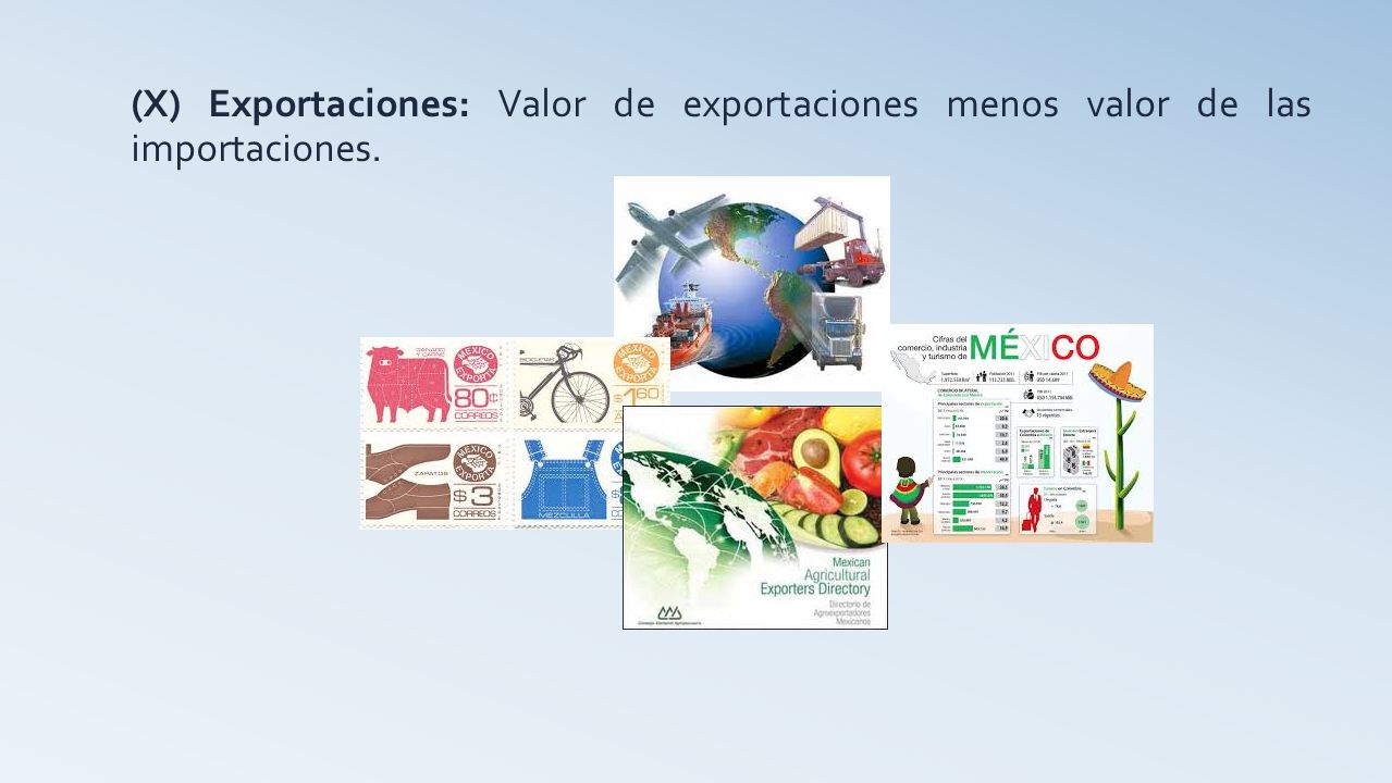 (X) Exportaciones: Valor de exportaciones menos valor de las importaciones.