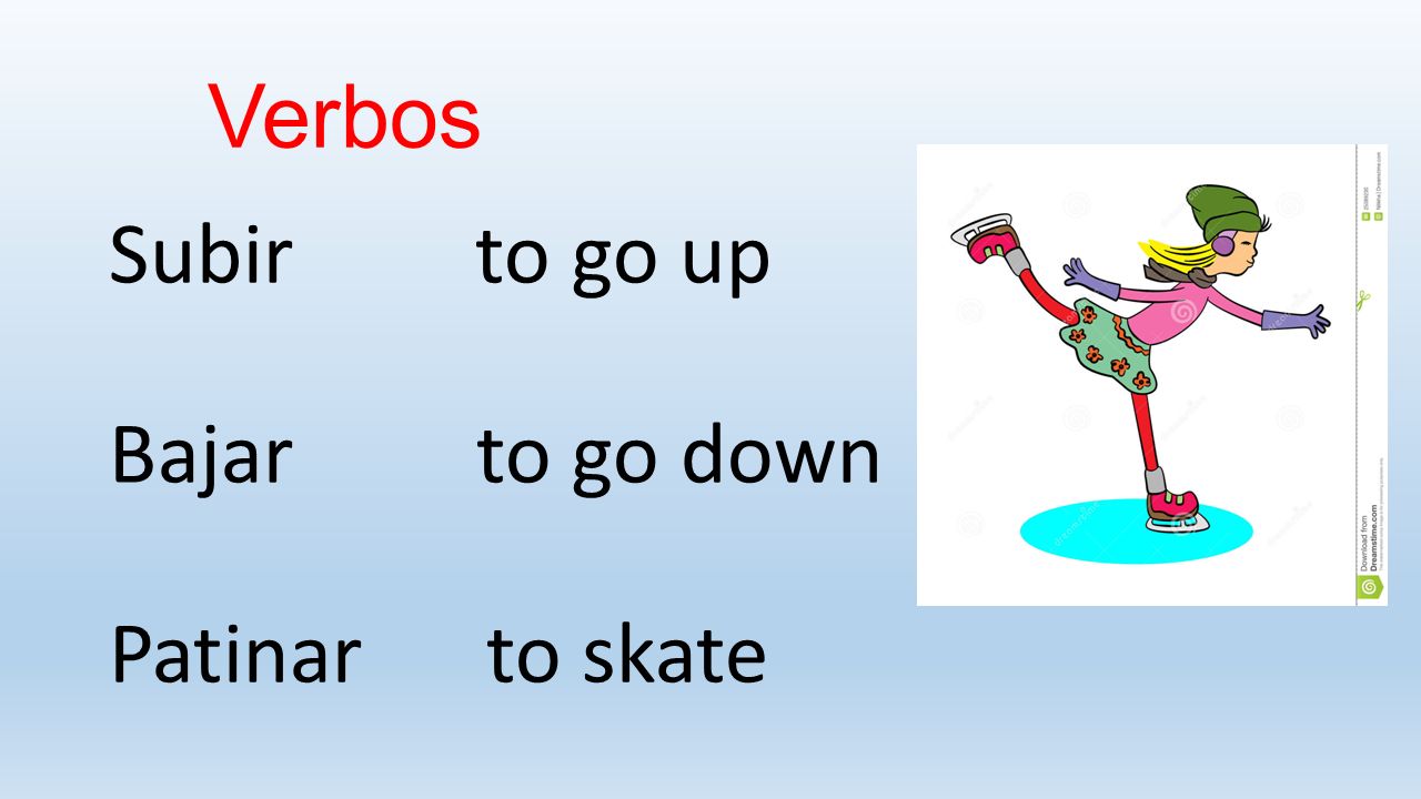 Verbos Subir to go up Bajar to go down Patinar to skate
