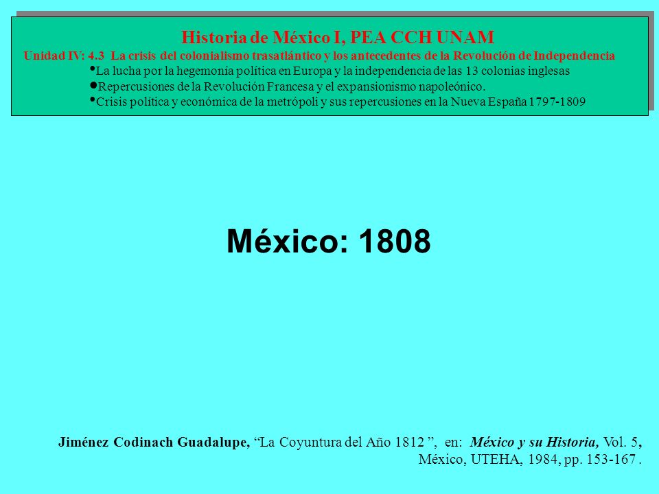Historia de México I, PEA CCH UNAM
