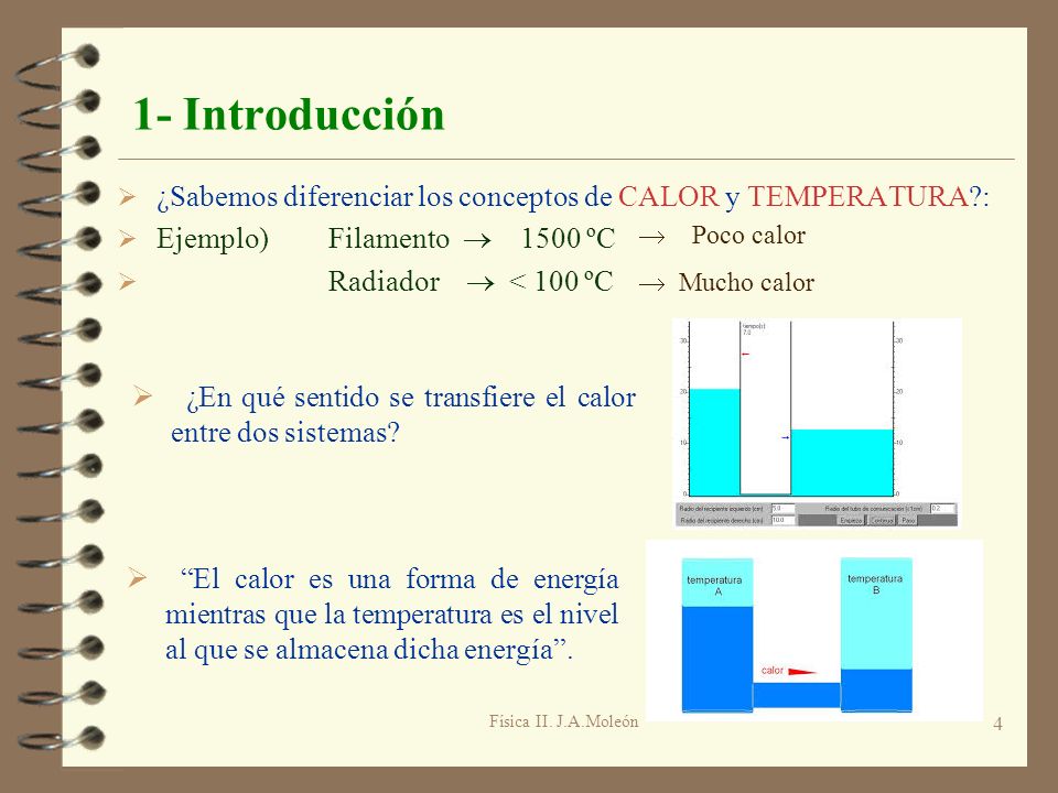 1- Introducción ¿Sabemos diferenciar los conceptos de CALOR y TEMPERATURA : Ejemplo) Filamento  1500 ºC.