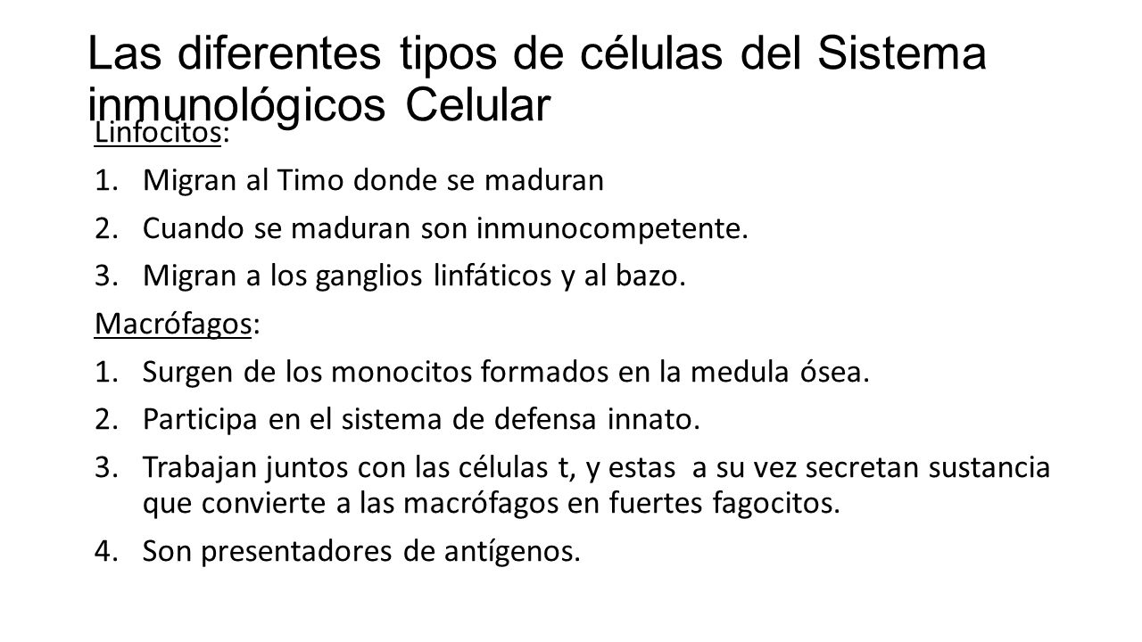 Las diferentes tipos de células del Sistema inmunológicos Celular