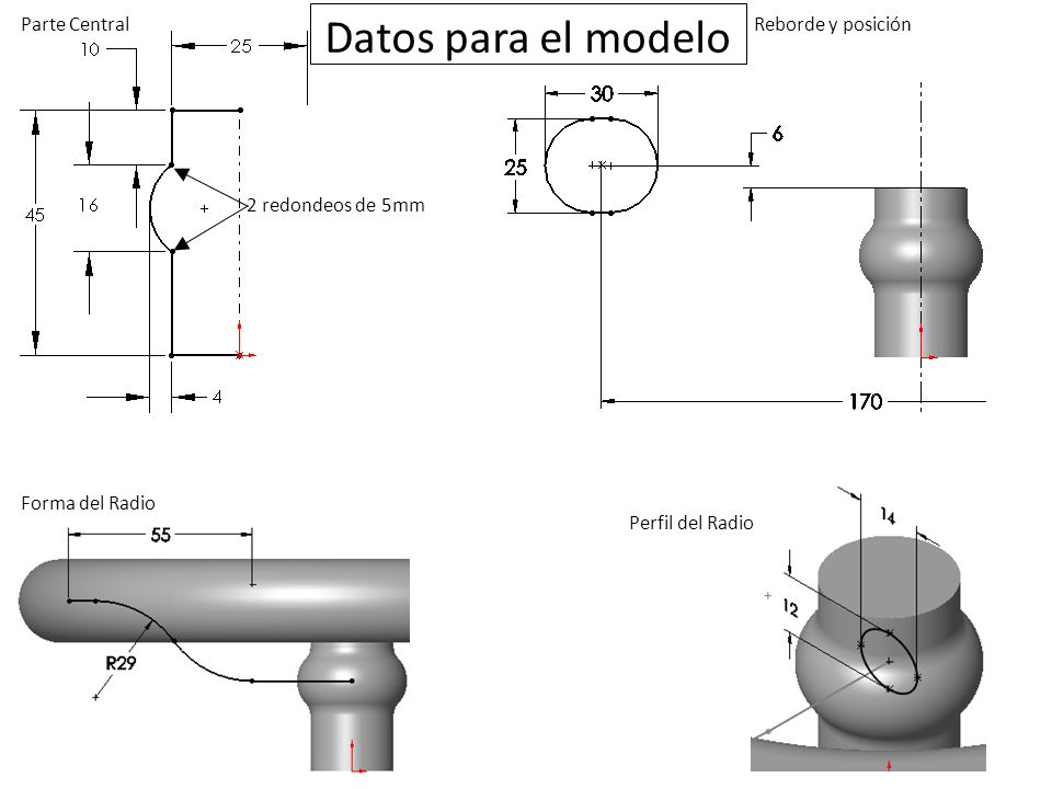Datos para el modelo Parte Central Reborde y posición
