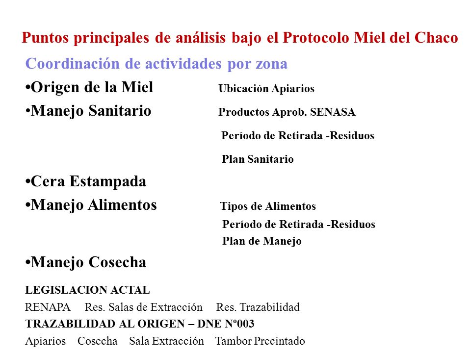 Puntos principales de análisis bajo el Protocolo Miel del Chaco