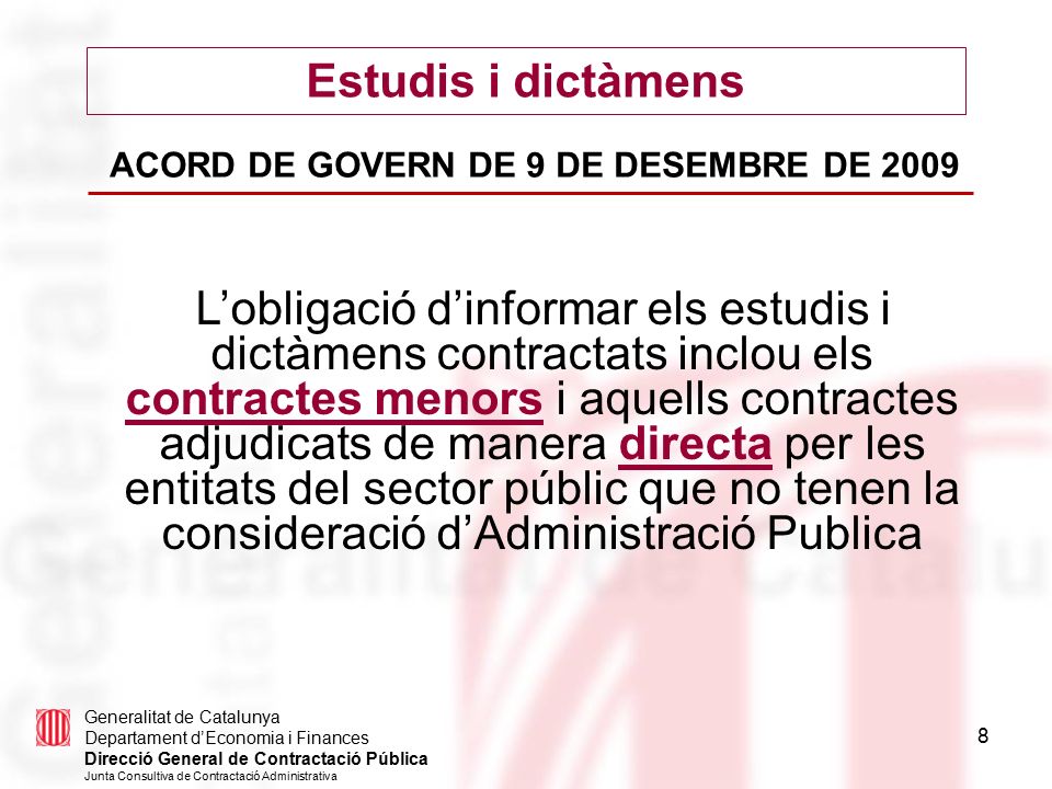 ACORD DE GOVERN DE 9 DE DESEMBRE DE 2009