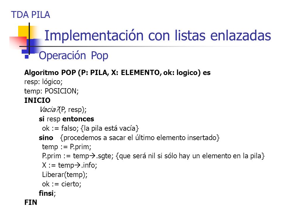 Implementación con listas enlazadas