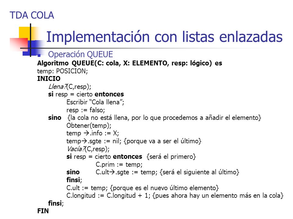 Implementación con listas enlazadas