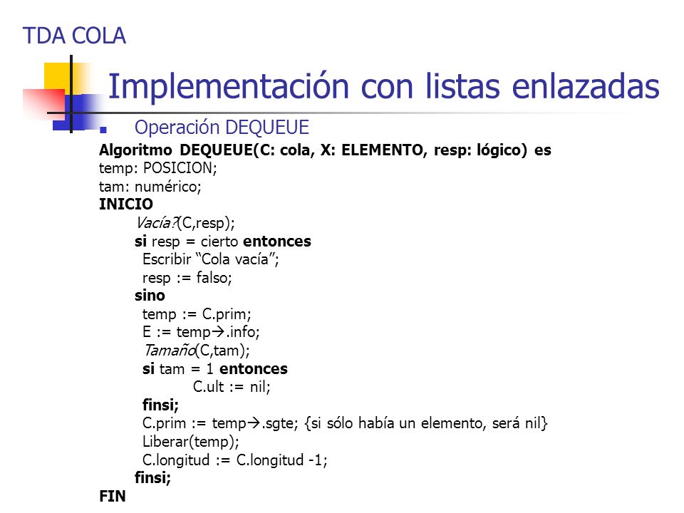 Implementación con listas enlazadas