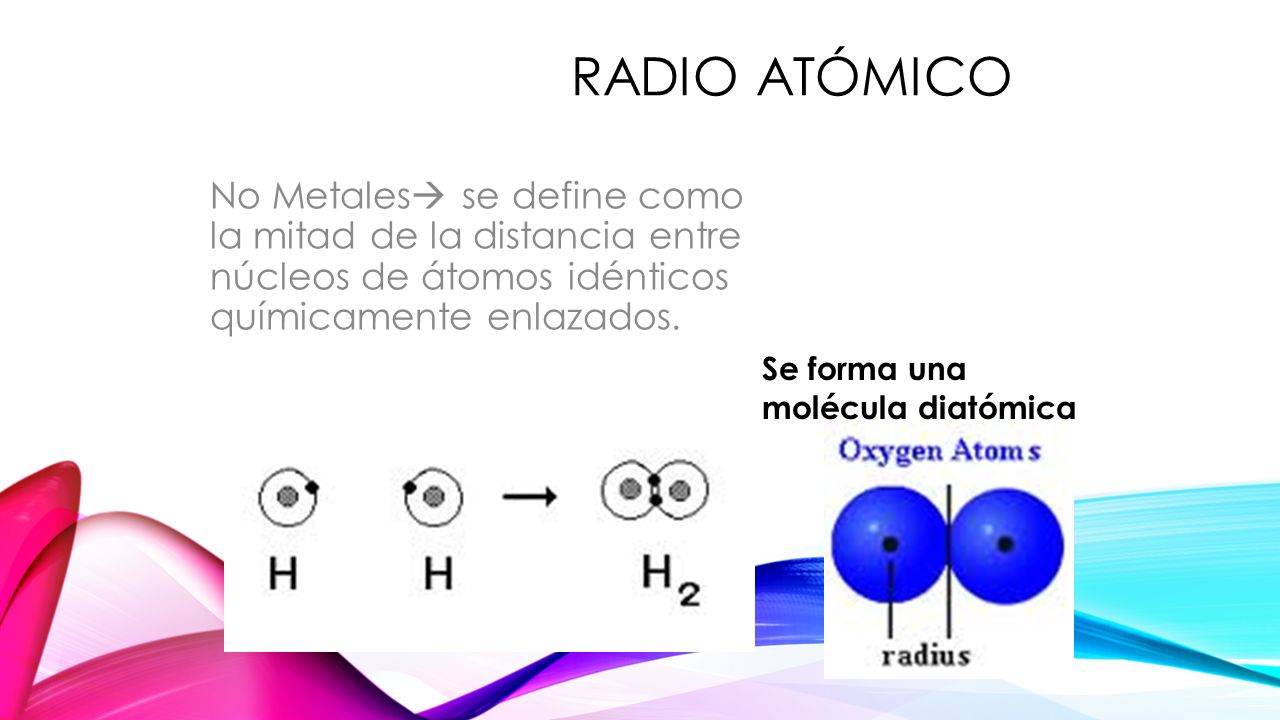 Radio Atómico No Metales se define como la mitad de la distancia entre núcleos de átomos idénticos químicamente enlazados.